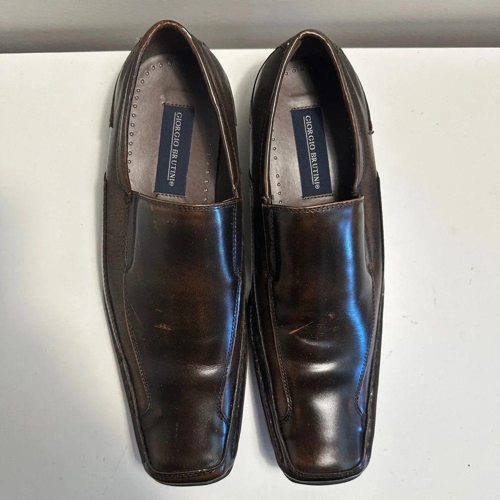 Giorgio‎ Brutini Brown Leather Loafers Dress Shoes Slip On Style sz 9